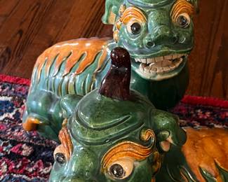 Pr. Antique Chinese large standing Foo dogs.