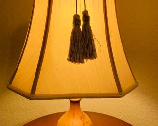 Vintage Mid Century Wood Table Lamp and Shade.