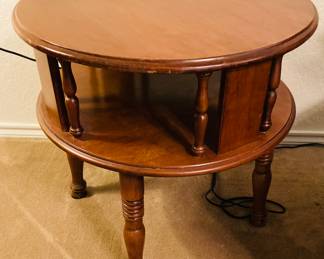 Vintage Wood Round 2 tier side table
