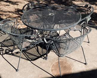 (5)pc.”1960’s Wrought Iron 42” Patio Table w/4 Matching Chairs