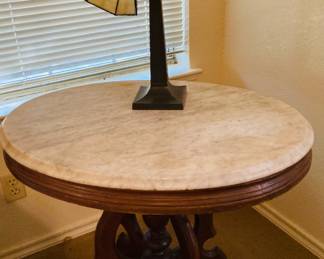 Marble Top Parlor Table. Stained Glass Style Lamp Shade Lamp