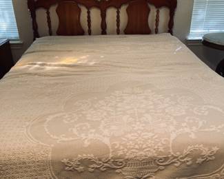 Vintage Queen Wood Post Headboard and Frame.