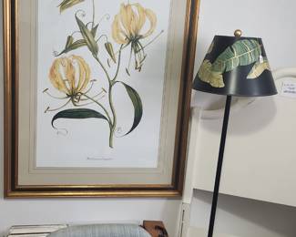 Painted shade floor lamp and large artwork