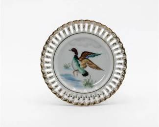 Kasuga Ware Mallard Duck Plate w/ Pierced Scalloped Rim