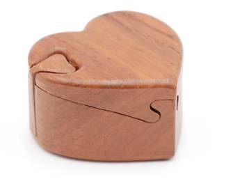 4pc Carved Wooden Heart Puzzle Box