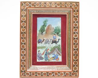 Indo-Persian Khatam Inlay Micro Mosaic Frame w/Painting