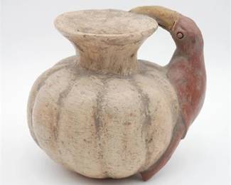 Earthy Clay Jug w/Toucan Handle