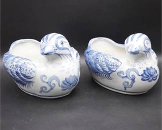 Pair of Handmade Ceramic Bird Plant Pots