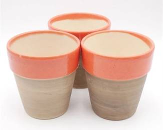 Set of Three Handmade Ceramic Pots - Red and Brown