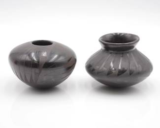 Pair Of Native American Blackware Pottery Bowls