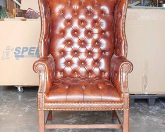 Chesterfield Style Leather Wingback Chair