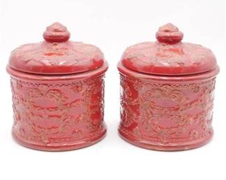 Pair of Ceramic Kitchen Counter Canisters with Lids