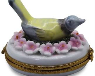 Museum of Jewelry Porcelain Trinket Box with Bird and Flower Design