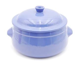 Emile Henry-Style Blue Glazed Ceramic Dutch Oven with Lid