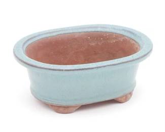 Footed Ceramic Teal Glazed Rectangular Bonsai Bowl