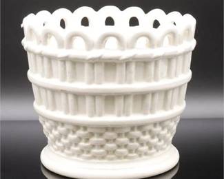 White Ceramic Basket Planter