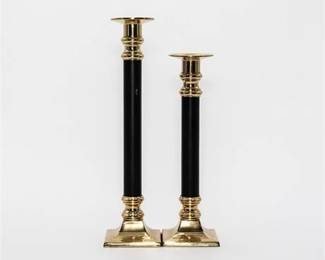 Pair Of Decorative Crafts Inc Hand Crafted Brass & Black Pillar Candle Holders