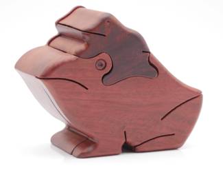 Carved Wooden Frog Puzzle Box