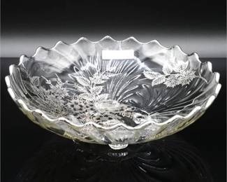 Glass Swirl Footed Bowl w/Silver Overlay