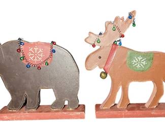 Wooden Moose and Bear Holiday Decor 