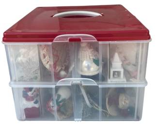 Christmas Ornaments and Storage Tub 