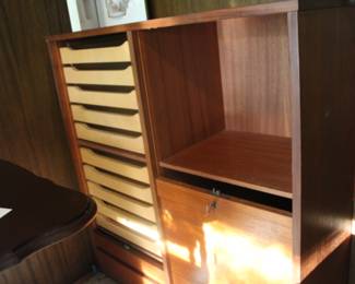 Mid Century Danish File Cabinet Tambour/Teak with Orignial Key all in working condition. 