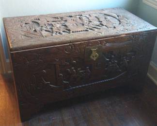 Carved Wood Camphor Chest