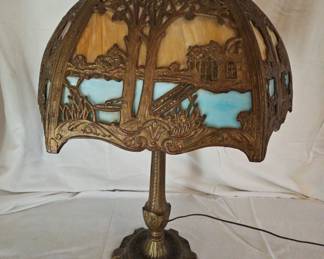 Antique Slag Glass Lamp 