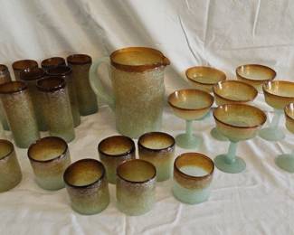 Murano Glass Napoleone Martinuzzi Pulegoso Amber Pitcher Glasses