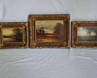 Three Small Antique Pastoral P. V. Berry Signed Oil Paintings in Period Frames