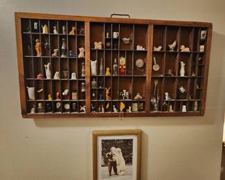 Large miniature collection  and printer's shelves