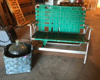 Vtg Aluminum folding double lawn chair 