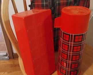 Vtg Aladdin Thermos Plaid Picnic Set