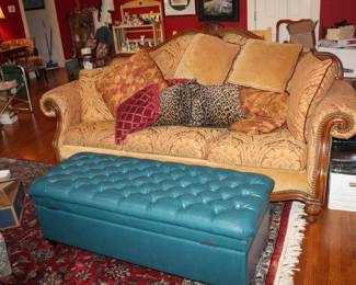 Thomasville sofa and tufted vinyl storage bench