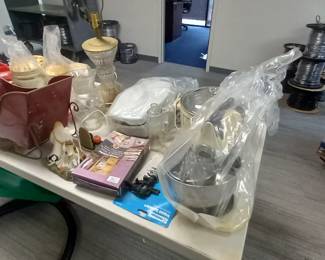 start of kitchen stuff including full size mixer and panini press