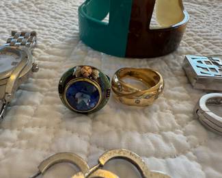 14k gold & diamond ring & 14k gold, enamel & blue stone ring