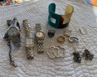 More jewelry - Hermes Ano cuff, Alexis Bittar earrings, ladies watches, gold rings