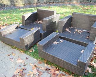 Pair RST arm chairs & ottomans (with cushions)