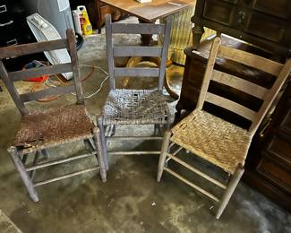 #57	Wood primitive basket weave seat ladder back (as-is condition) set of 3	 $25.00 
