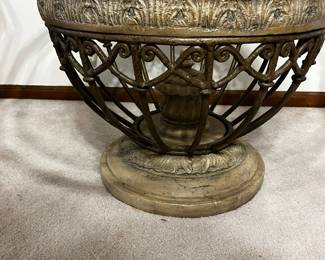 #32	Large beveled glass top table with heavy metal and resin base 40x19	 $60.00 
