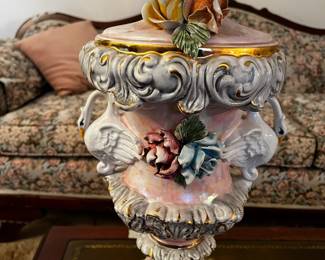 #7	Pair Capodimonte ceramic with heavy metal feet lamps 41"	 $150.00 
