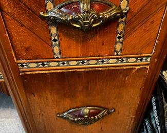 #25	Waterfall wood vanity with mirror 5 drawers (as-is finish) with metal handles 51x18x28x68	 $225.00 
