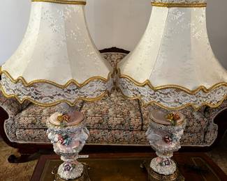 #7	Pair Capodimonte ceramic with heavy metal feet lamps 41"	 $150.00 
