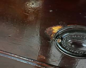 #27	Chest of drawers 5 drawer with carving with one divided drawer (as-is) missing one handle 33x19x50	 $125.00 
