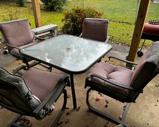 #68	Aluminum Patio Set frosted glass top with 4 bouncy chairs with cushions	 $125.00 
