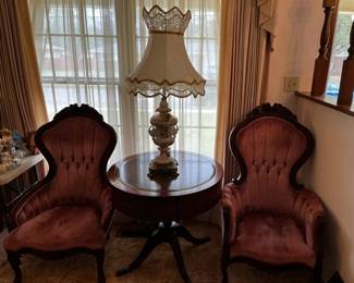 #1	Round Parlor Table 1 Drawer Wood with leather top Brass Feet32x29	 $275.00 
