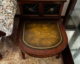 #6	Pair step end tables with Lion Pulls and two doors with leather top and brass claw feet 20x33x24 (as-is)	 $125.00 
