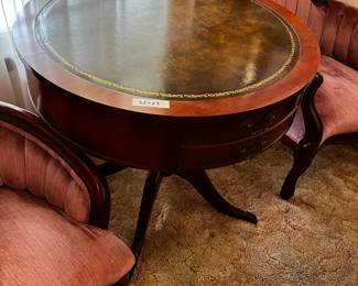 #1	Round Parlor Table 1 Drawer Wood with leather top Brass Feet32x29	 $275.00 
