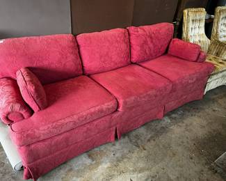 #50	'Country Chairs' tomato red with sofa with loose back cushions 92" long (as-is fading)	 $300.00 
