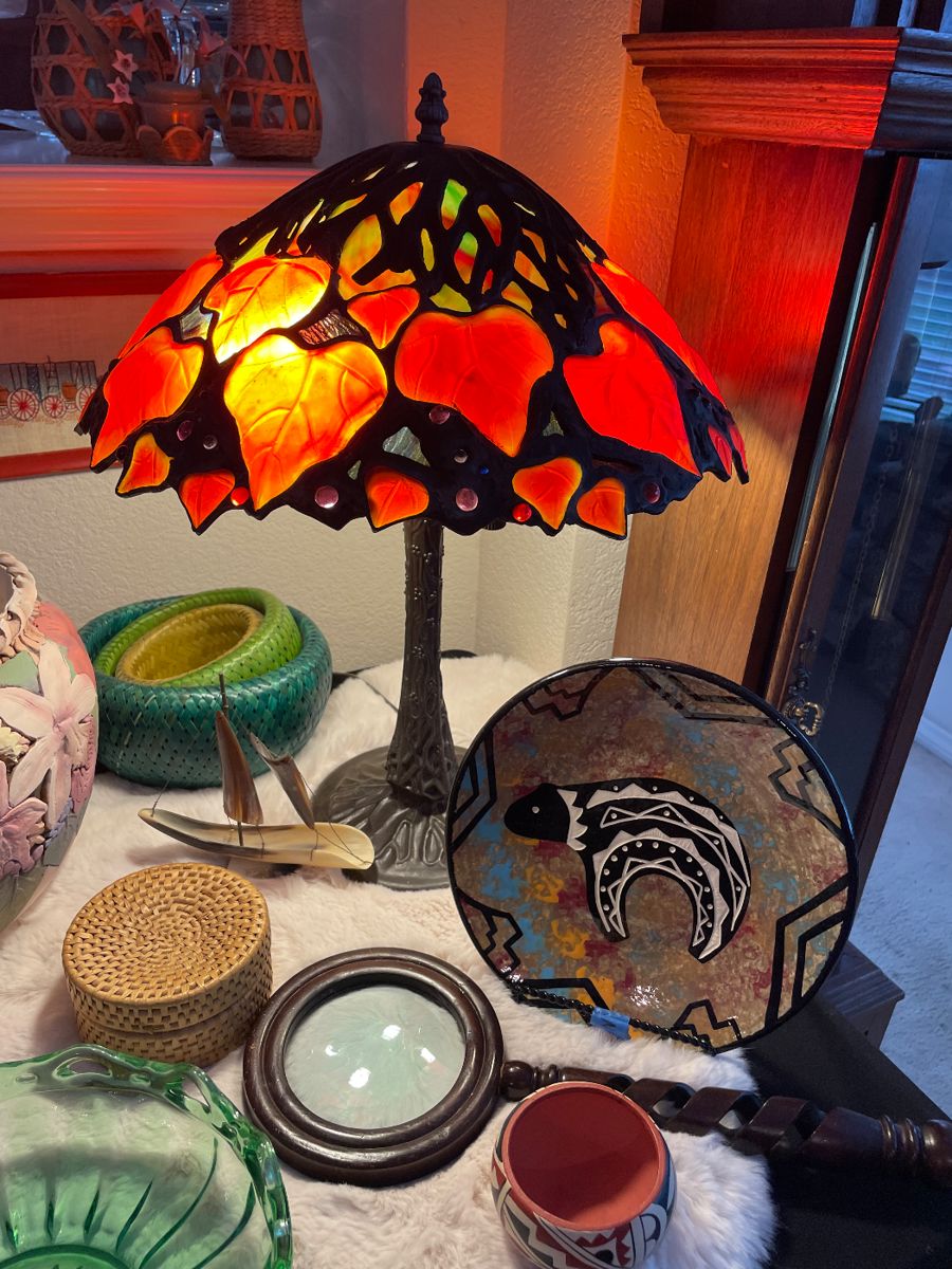 Tiffany Style lamps, Native American pottery